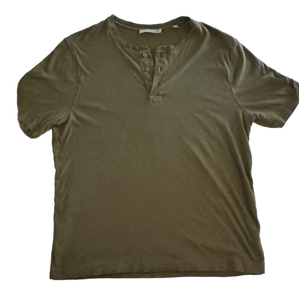 Vince Henley Size L Green Short Sleeve Shirt